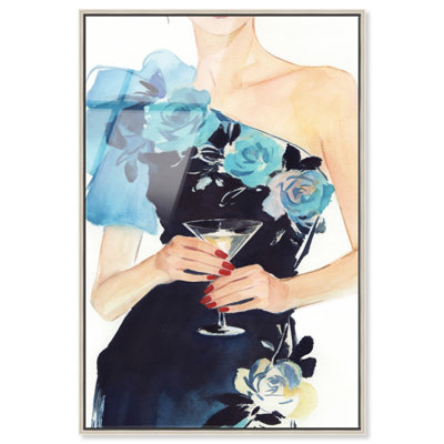 Midnight Bloom - Ira Comleva Framed Acrylic Print Fashion Martini Art by Art Remedy, Silver Frame, 16 x 24