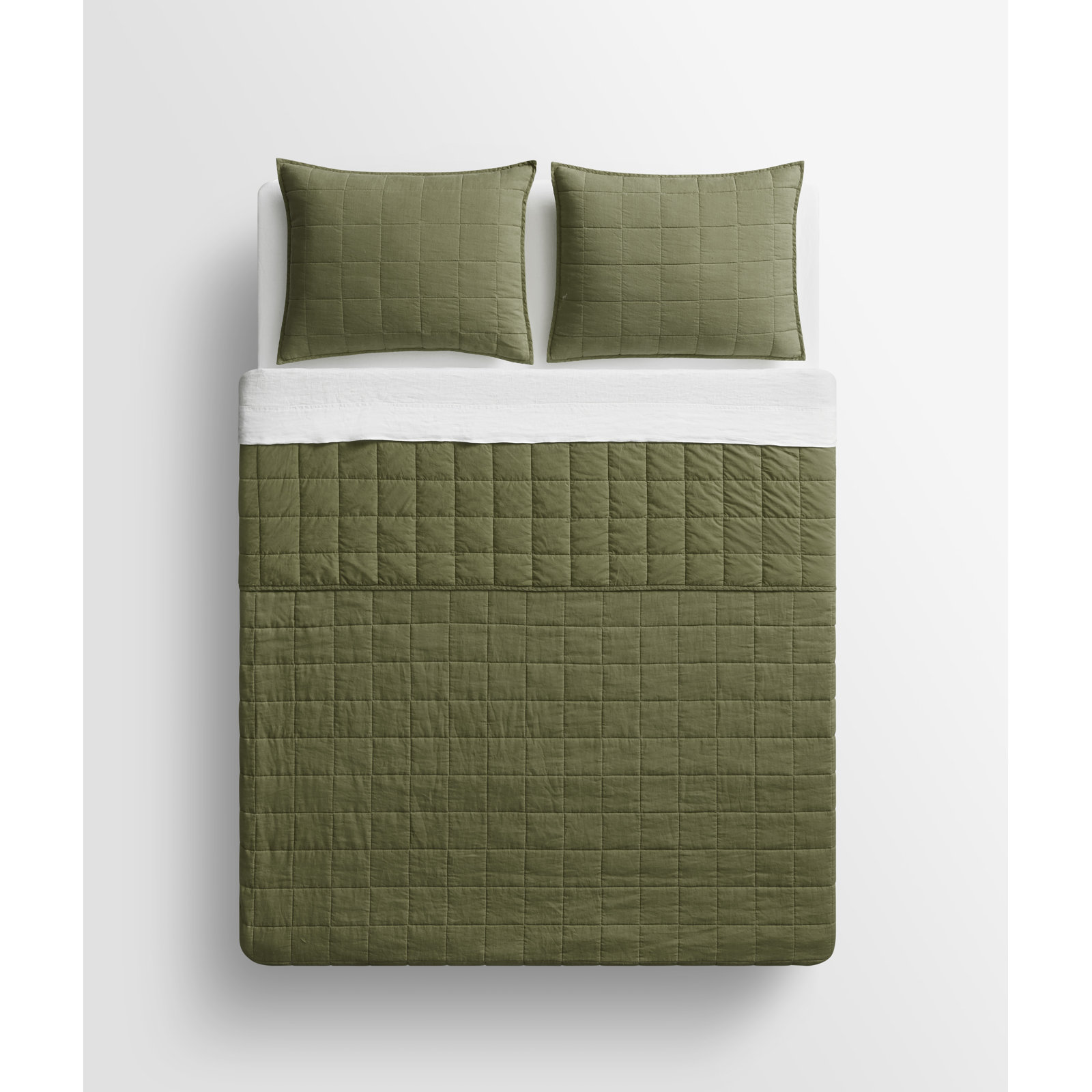 Ester Percale Quilt Set, Loden Green, King Quilt + 2 King Shams