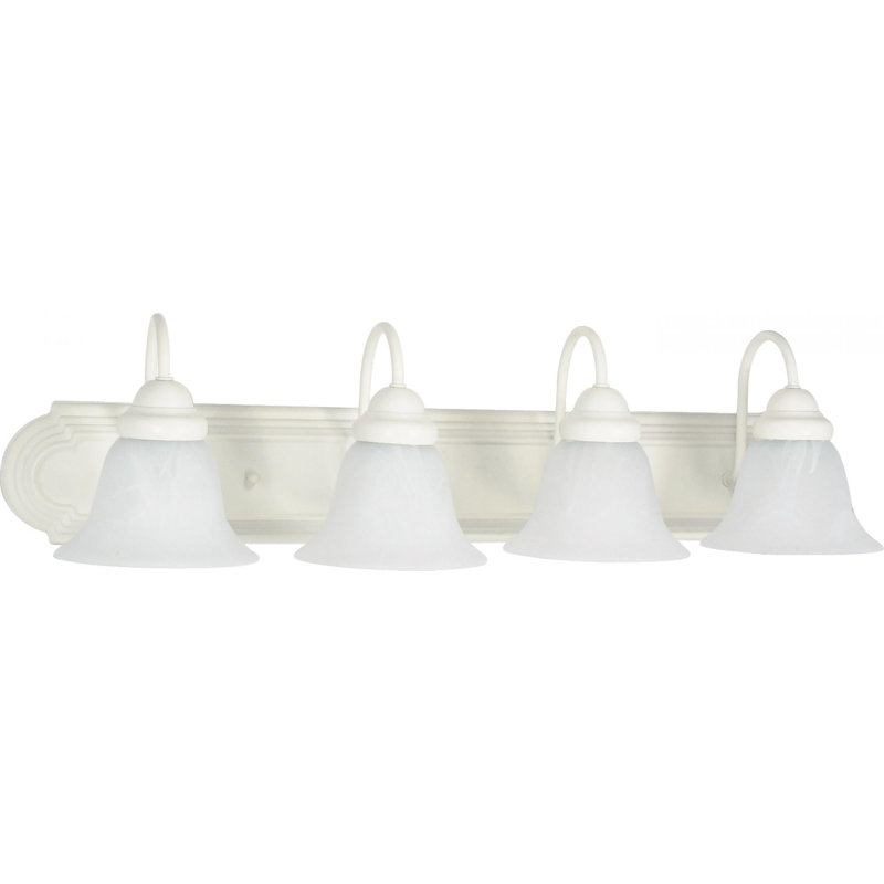 Éclairage de salle de bain à intensité variable 4 lumières Turcotte, 100 watts, Albâtre, Laiton poli