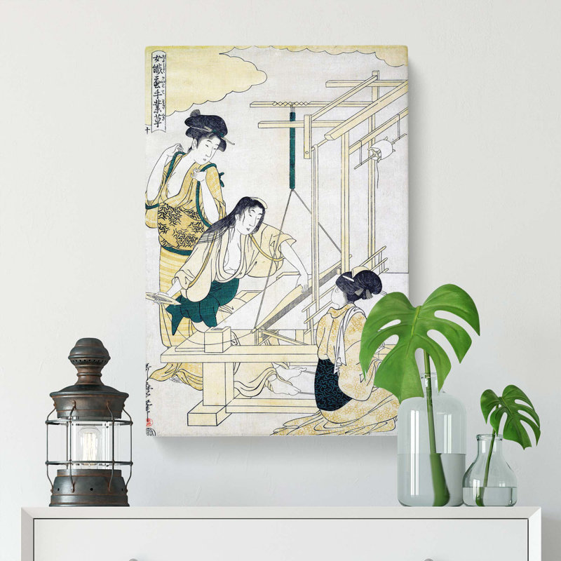 Women Weaving Silk by Kitagawa Utamaro - Wrapped Canvas Painting, 76cm H x 50cm W x 3cm D