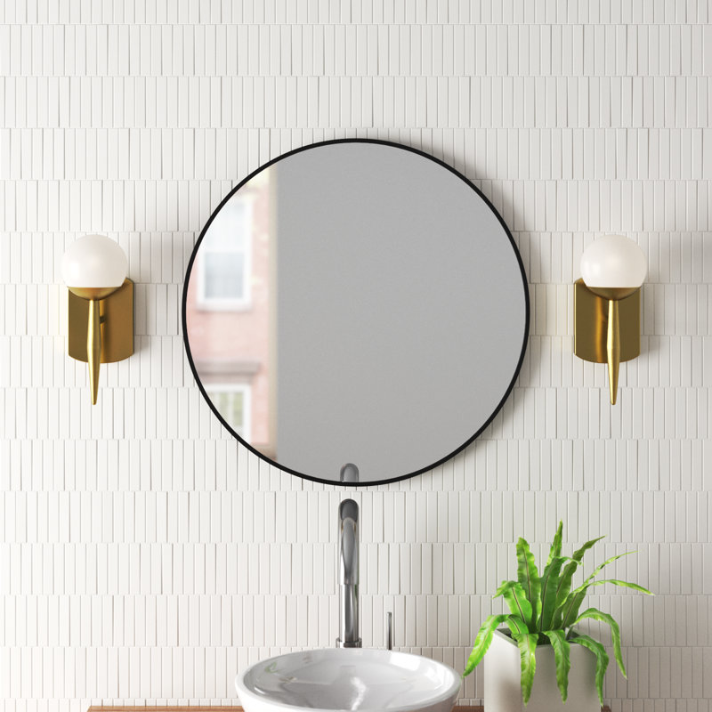 Rouillard Round Wall Mirror, 24" x 24", Black