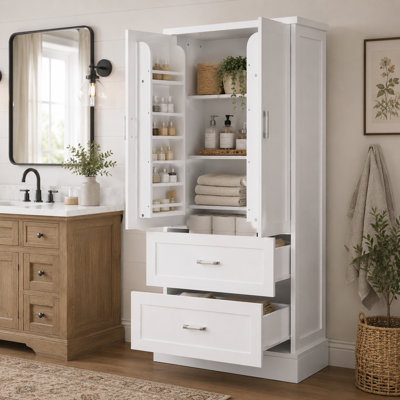 Freestanding Bathroom Storage Cabinet With Doors And Drawers