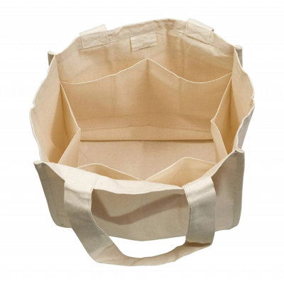 Reusable Organic Cotton Mesh Grocery Tote, 14" x 12" x 6", Shopping Bag, Natural Beige, 6 Internal Sleeves for Organization