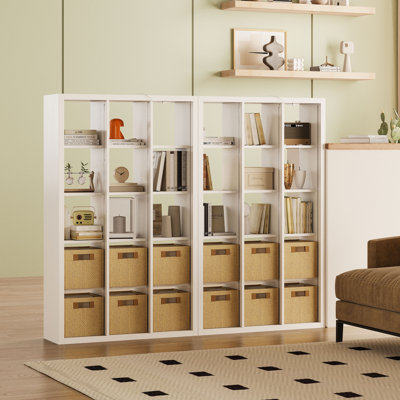 Modern Style 15 Cube Storage Display Shelf With Led Lights,Wooden Bookcase,Horizontally Or Vertically Use, White
