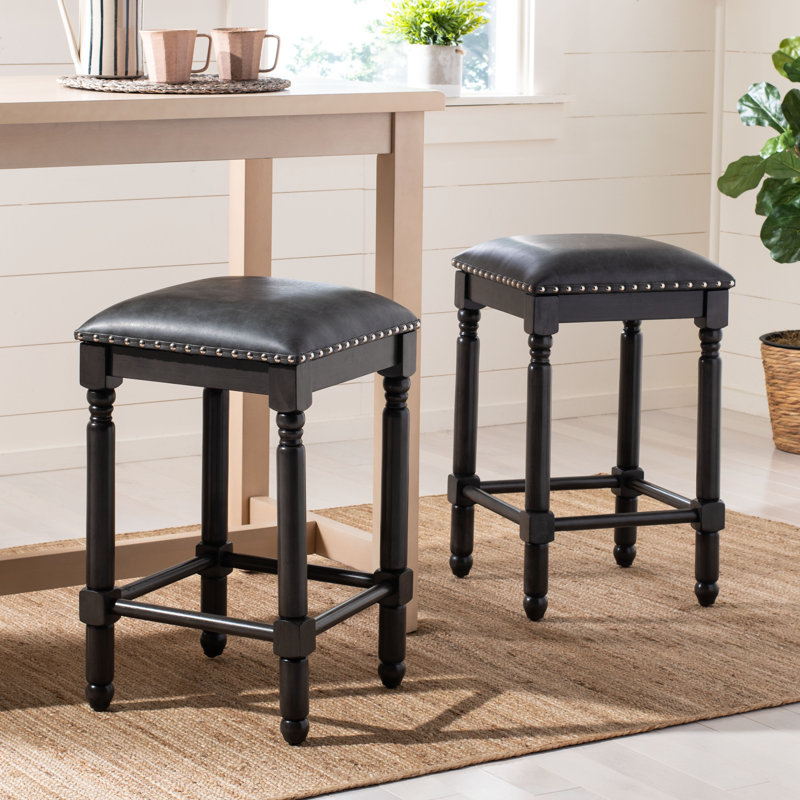 Hertzog Upholstered Counter Stool, PU Leather, Gray