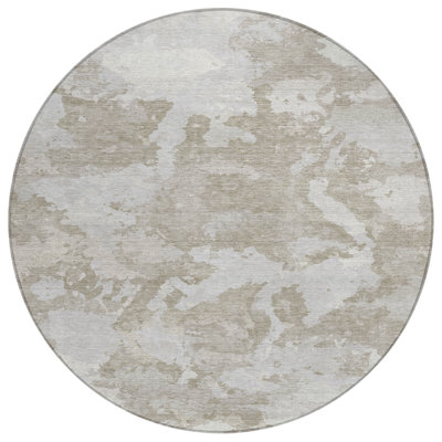8' Taupe And Brown Round Abstract Washable Indoor Outdoor Area Rug