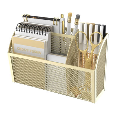 3-Grid Magnetic Storage Box With Pen Holder, Metal Magnetic Adsorbable Organization Basket