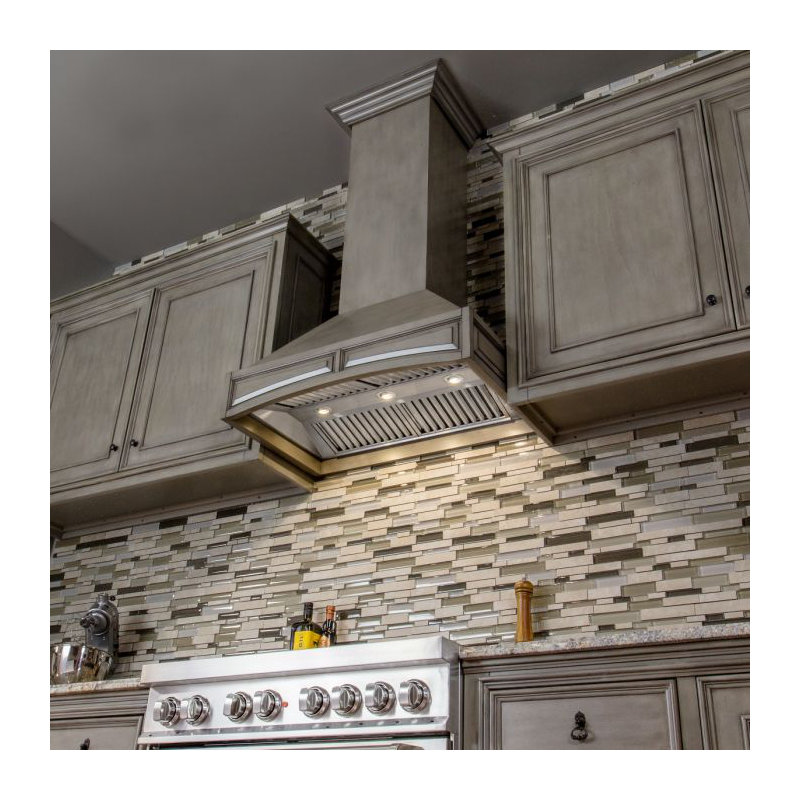 36" Wood 700 CFM Ducted Wall Mount Range Hood, Distressed Gray