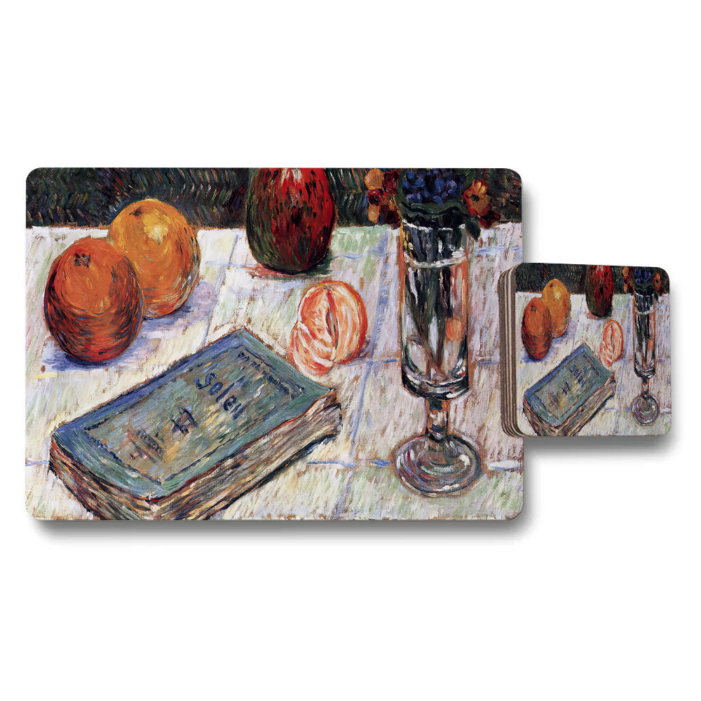 Still Life Placemats And Coasters Set With Fruit Vase Artwork