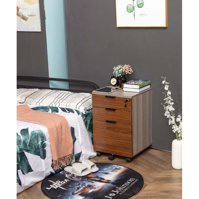 Mobile Vertical Lockable 3-Drawer File Cabinet in Brown
