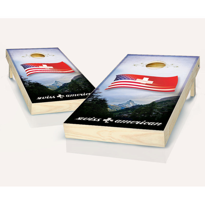 Ensemble de cornhole en bois massif 2 pi x 4 pi Swiss American, Rouge / Orange