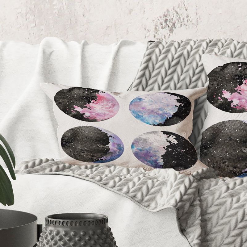 Coussin décoratif rectangulaire, lune et étoiles avec ciel et étoiles