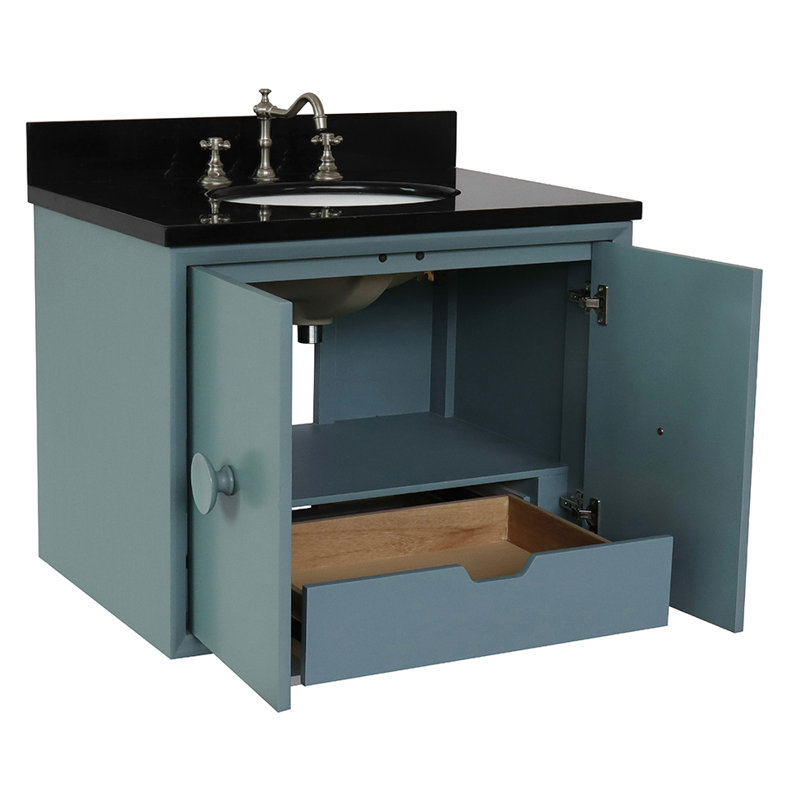 Crumley 31'' Single Bathroom Vanity with Top, Aqua Blue/Black Galaxy
