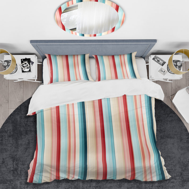 Ensemble de housse de couette Vibrant Striped, Housse de couette pour grand lit et 2 taies décor, Rayé bleu / rouge
