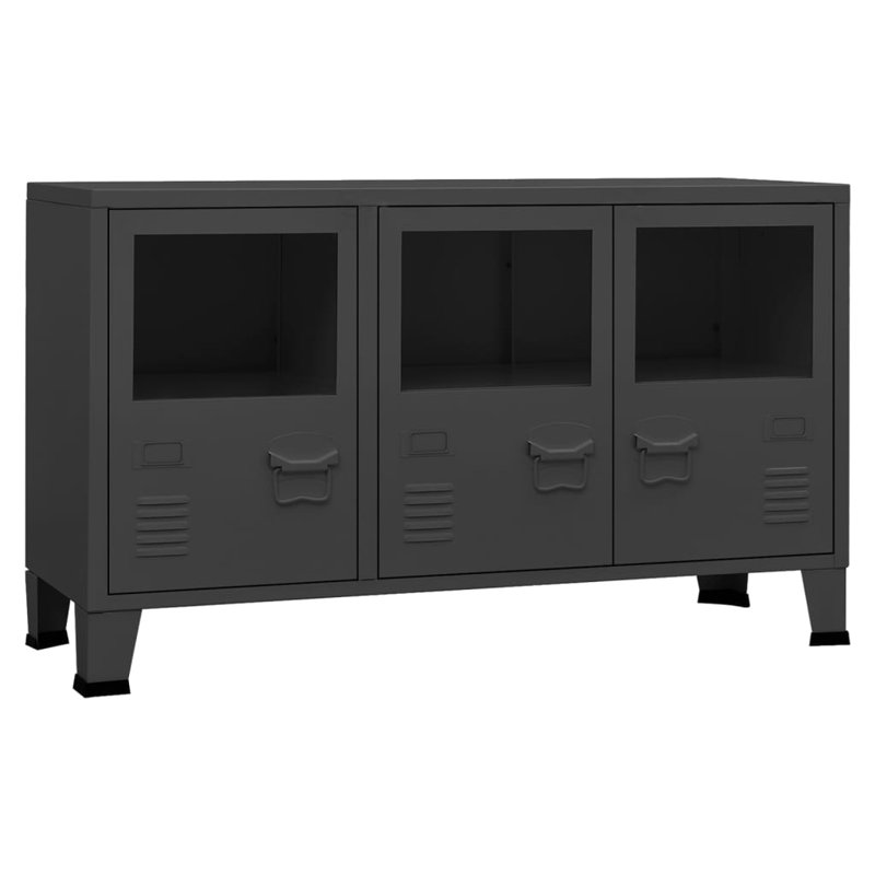 Anthracite Industrial Metal and Glass Sideboard with Air Vents