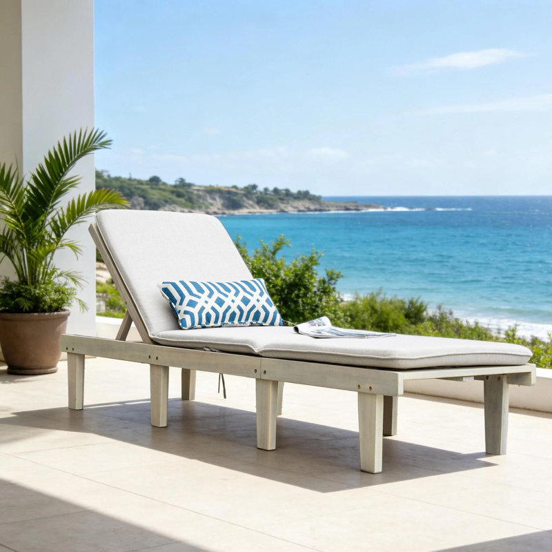 Chaise longue d'extérieur en bois Karyne, coussin inclus (ensemble de 2), 2