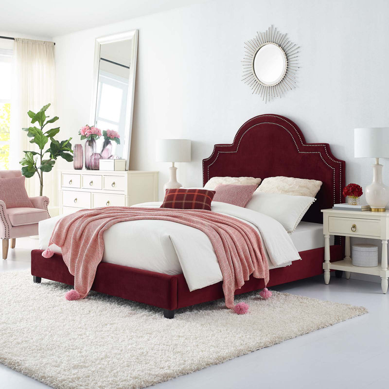 Modway Primrose Queen Performance Velvet Platform Bed, Maroon
