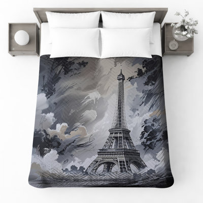 Eiffel Tower Painting Quilted Bedspread All Sizes