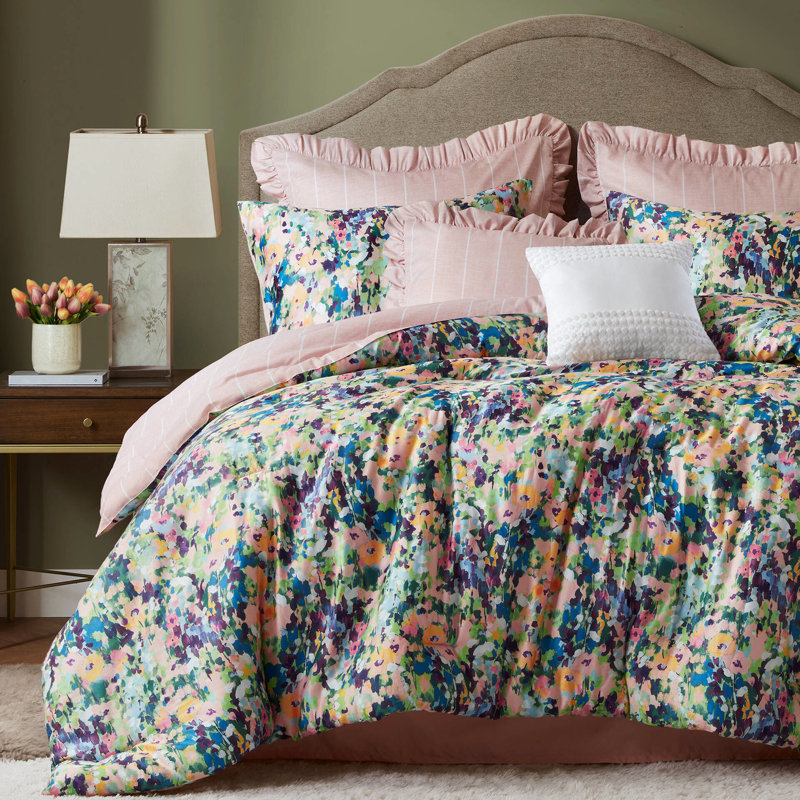 Édredon 8 pièces pour très grand lit avec microfibre brossée douce - Design et coussins décoratifs à volants style rétro, capitonnage complexe sur les coussins, tissu respirant