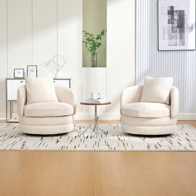 Fauteuil demi-tonneau rond 30 po pivotant sur 360 ° avec coussin, fauteuil club en chenille confortable pour fauteuil, salon, chambre à coucher, salle de lecture, balcon, salon, beige