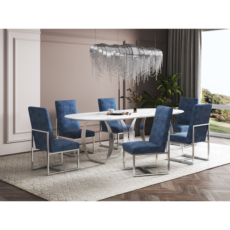 Dalpat Velvet Side Chair, Blue, 2