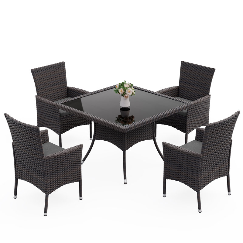 30-Piece Outdoor Dining Set Rattan Chairs With Cushions And Matching Glass-Top Tables, Gray