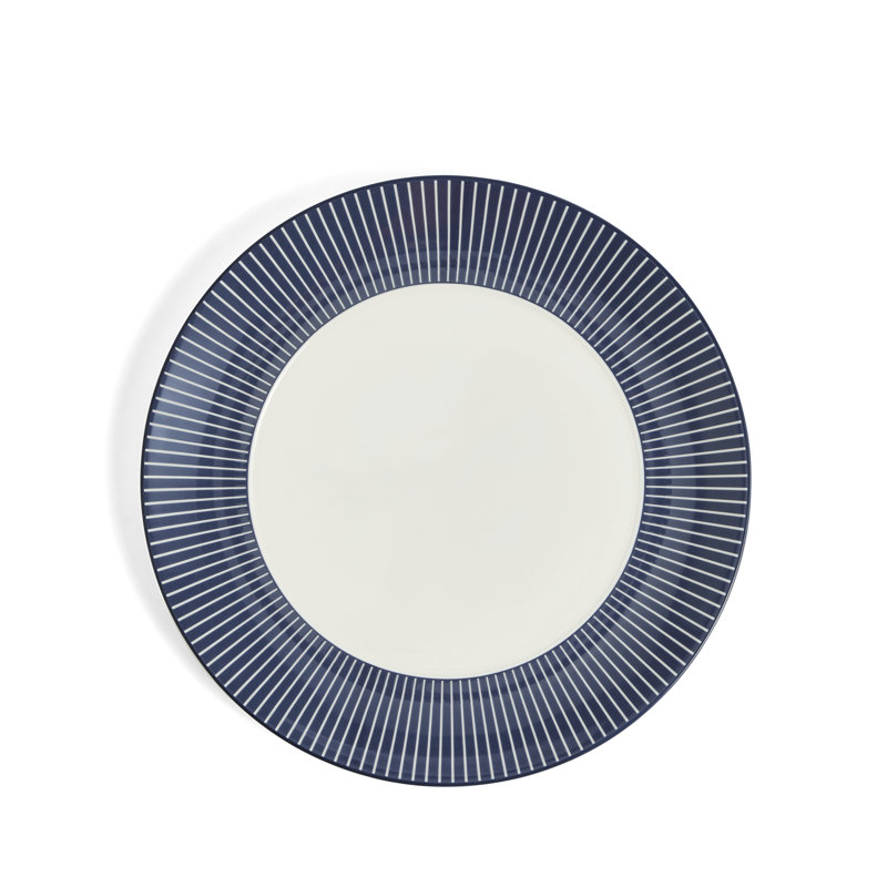 Wedgwood Gio Blue Plate 9.3in Pinstripe, Dark Blue/White