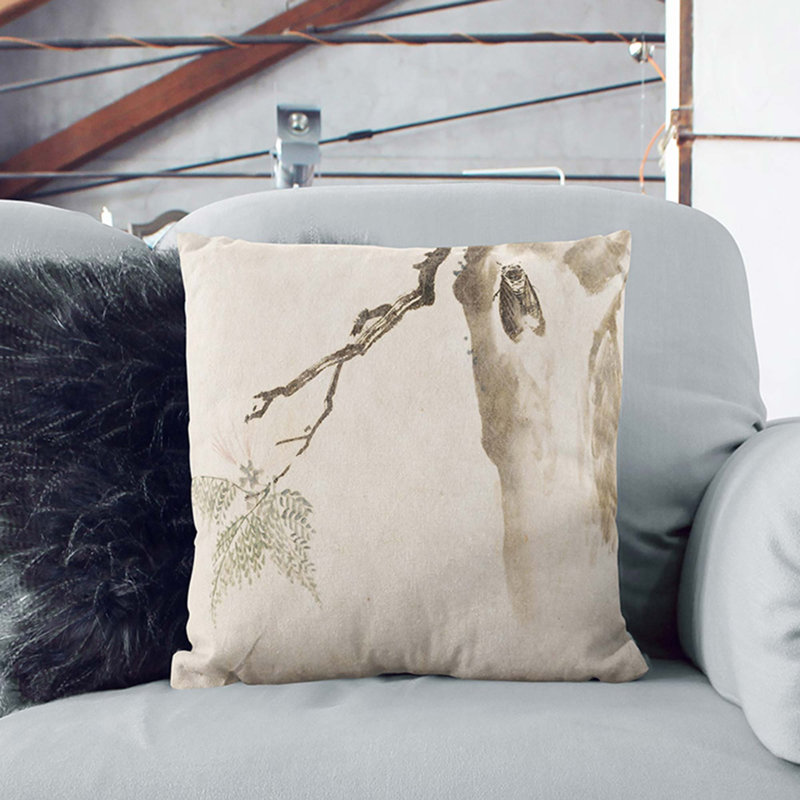 Moth upon a Tree by Kawanabe Kyosai Cushion with Filling, 40cm H x 40cm W x 15cm D, White