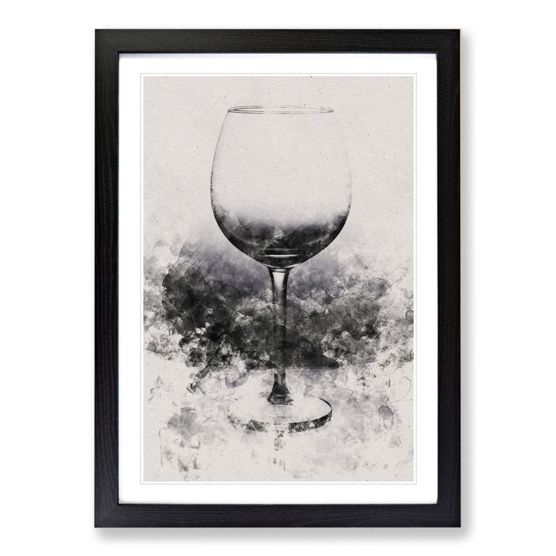 Reflection of the Wine Glass Watercolour - Picture Frame Graphic Art, Black Framed, 48cm H x 36cm W x 2cm D