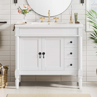 Meuble-lavabo 36 po avec lavabo en céramique, tablettes réglables