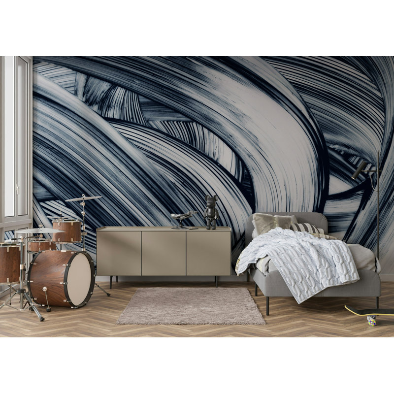 Papier peint tourbillon abstrait bleu marine, L 115 po x l 225 po