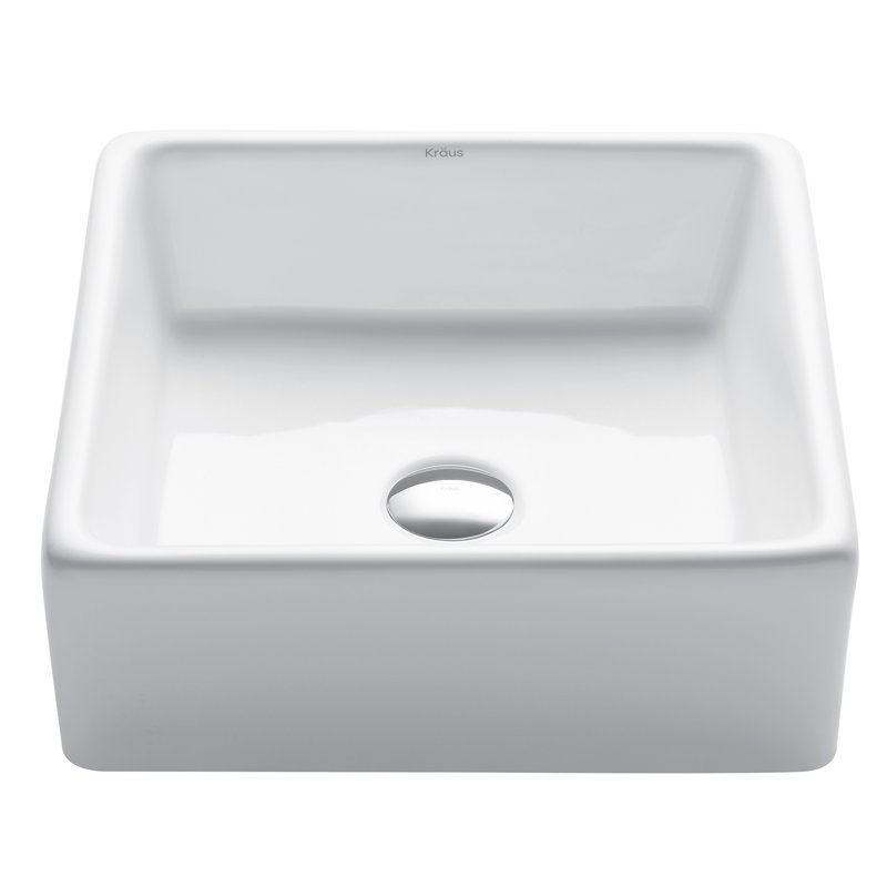 Ceramic White Square Vessel Bathroom Sink