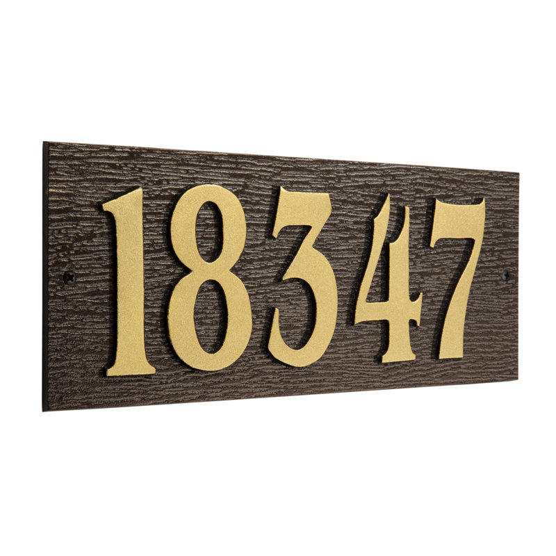 Woodgrain Mid-Century Rectangle Plaque, Standard Wall 1-line, Bronze foncé / Or, Yes