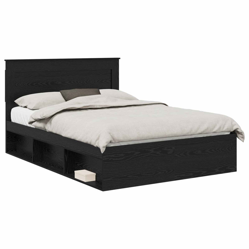 Solid Wood Bed, Black, Kingsize (5')