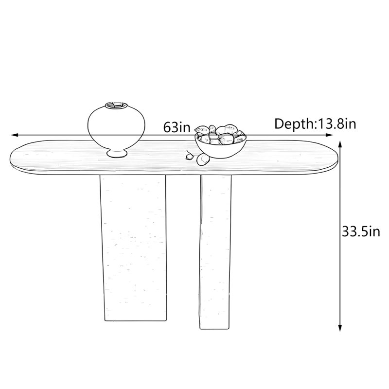 Table d'entrée Wabi-Sabi, H 33,5 po x l 63 po x P 13,8 po