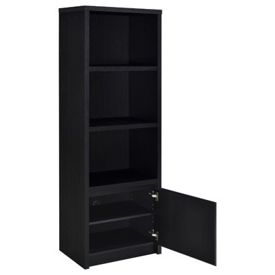 Winie Media Tower with Open Shelves and Cabinet, Black Wood 71 Inch