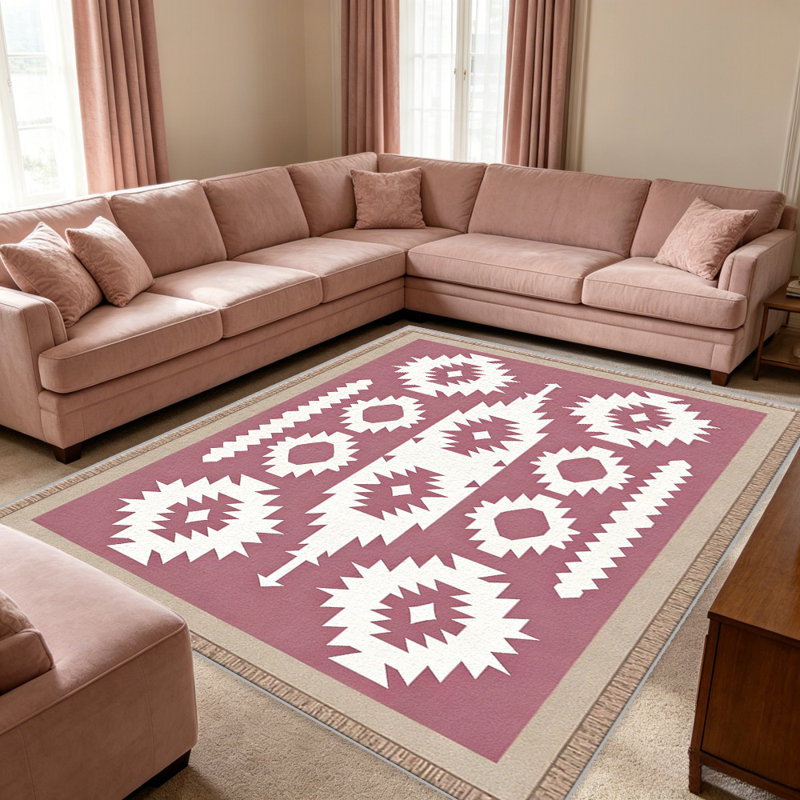 Pink Southwestern area rugs for Living Room, Soft and Comfortable, Suitable for all seasons, easy to maintain, machine washable Indoor floor mat, Under Table Farmhouse suitable for Bedroom, Dining Room, Study, Patio, Balcony, Home Decor