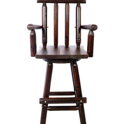 Rustic Fir Wood Bistro Stool With Ergonomic And 360 Swivel Function Charming Kitchen Chair Armrest For Daily Use
