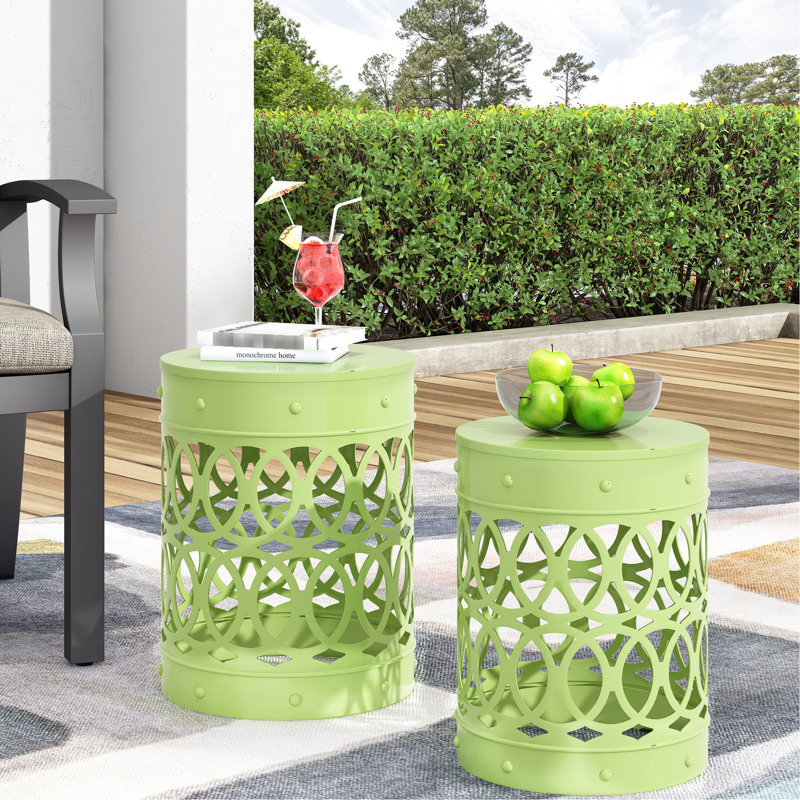 Tables de bout en métal Cool Outdoor Cool S / 2, conception en fer découpé, fabrication thermolaquée, prête à être placée: l 13,35 po x P 13,35 po x H 18,14 po x l 12,00 po x P 16,00 po, motif intrigant, cadre Finition,
