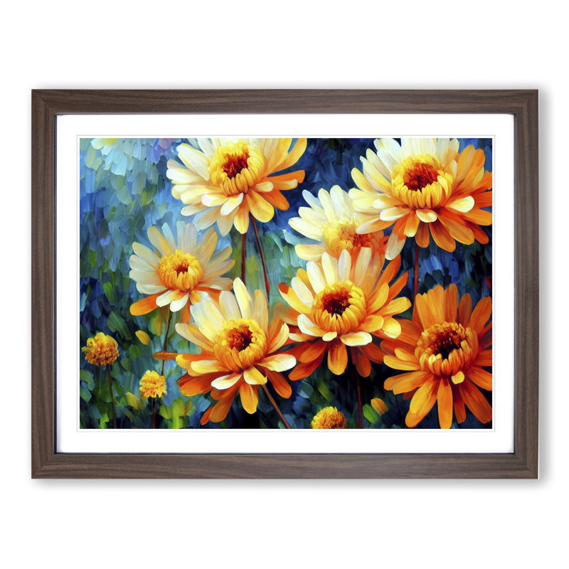 Chrysanthemum Flowers Vol.3 - Framed Print, 46cm H x 64cm W x 2cm D, Walnut