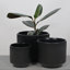 Ensemble de 3 pots à fleurs modernes en céramique nervurée avec trous de drainage, noir-130564331