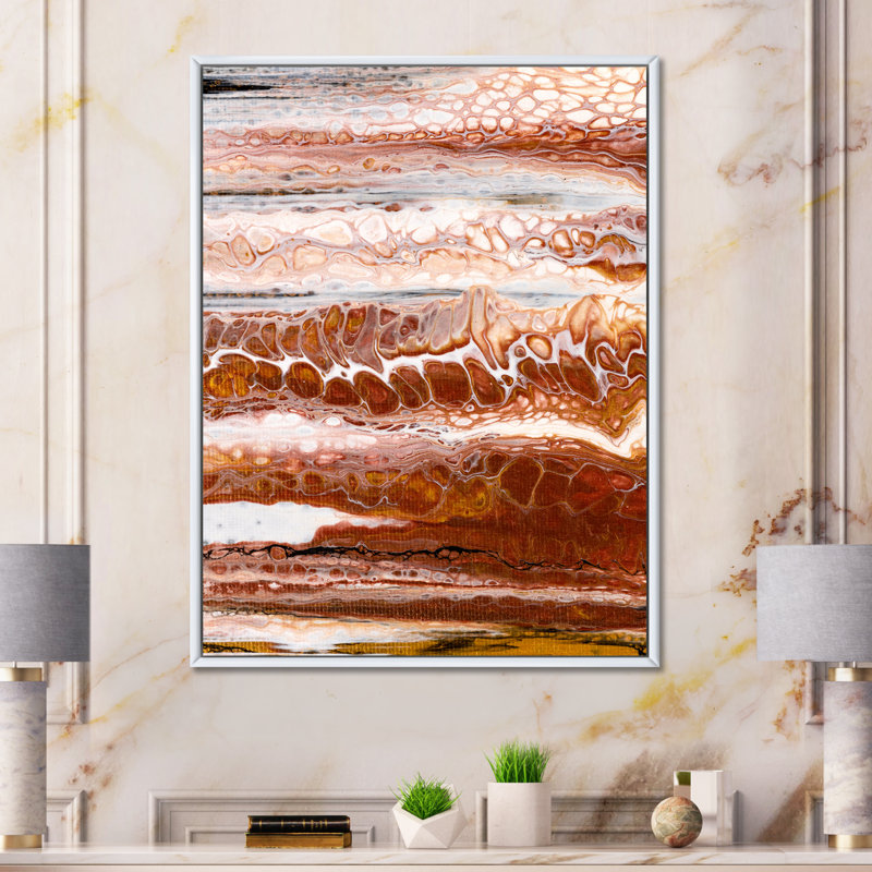 Art de formes organiques en marbre brun et noir - œuvre d'art moderne sur toile, H 20 po x l 12 po x P 1 po