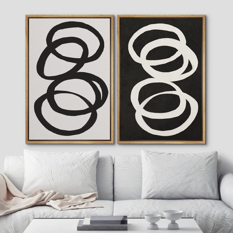 «Duotone» noir et blanc, anneau, collage, abstrait, géométrique, art moderne, décoration murale, relaxation, calme, 2 pièces