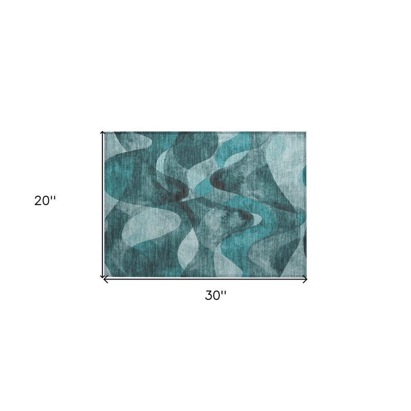 2' X 3' Teal Abstract Washable Non Skid Indoor Outdoor Area Rug