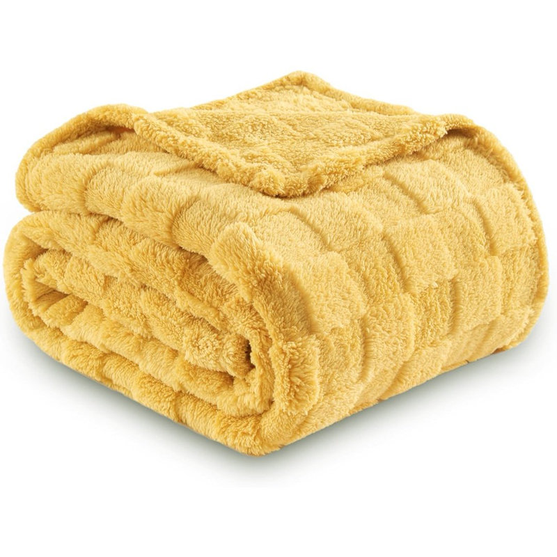  Jeté en polaire à carreaux doux et confortable pour lit et canapé., L 40 po x L 60 po, Jaune