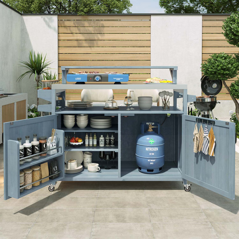 Îlot de cuisine extérieur avec plusieurs fonctionnalités pour une expérience de cuisson ultime, Bleu gris