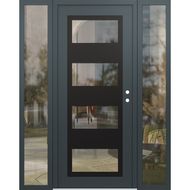 Panneau d'entrée en acier noir anthracite / anthracite avec 2 panneaux latéraux pré-suspendus, L 60 po x H 80 po, Clair
