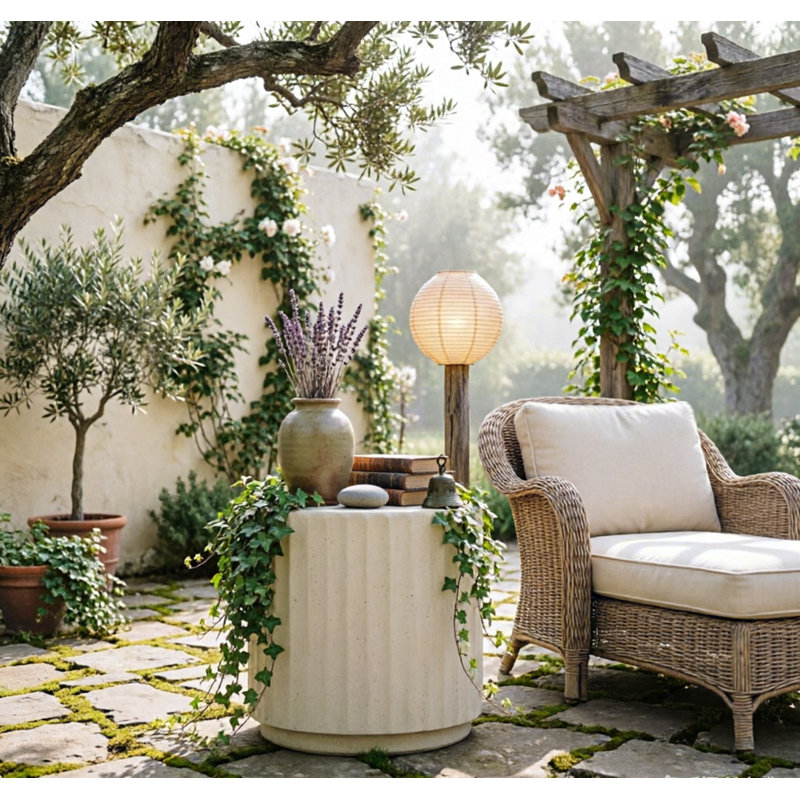 Table d'appoint cylindrique d'extérieur avec design Wave, Beige