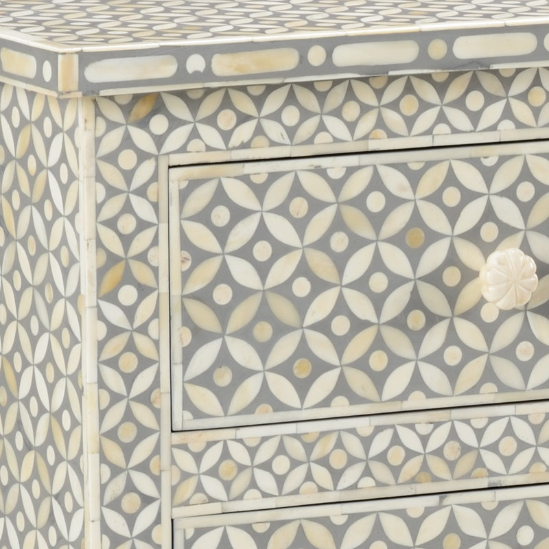 Gray and Beige Bone Inlay Coastal Accent Chest