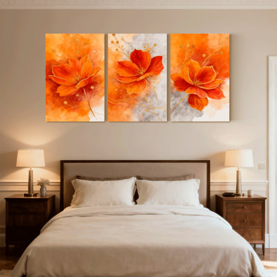 Plantes et fleurs, aquarelle, ensemble de 3 reproductions d'art sur toile